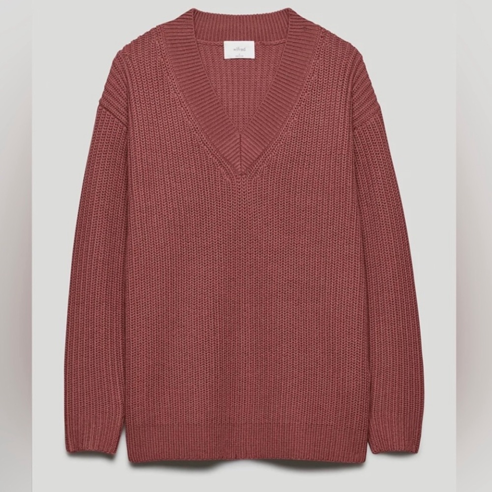 Aritzia Wilfred Belize Merino Wool V-Neck Knit Cozy Cotagecore Sweater Size 3